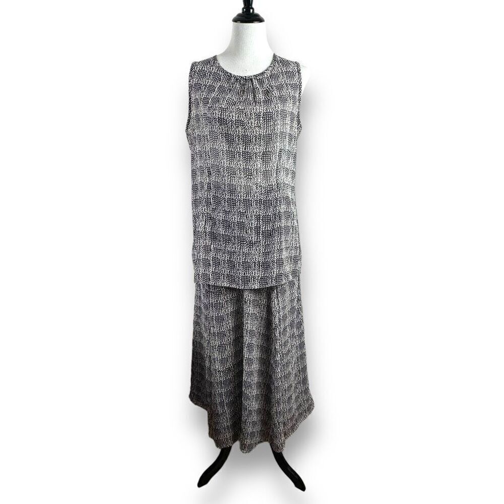 Cabi Women's M/8 Chloe Sleeveless Tunic And Midi Skirt Set Black Cream Abstract